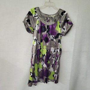 Vertigo Paris Dress Womens L Abstract Floral Short‎ Sleeve Colorful Flaw